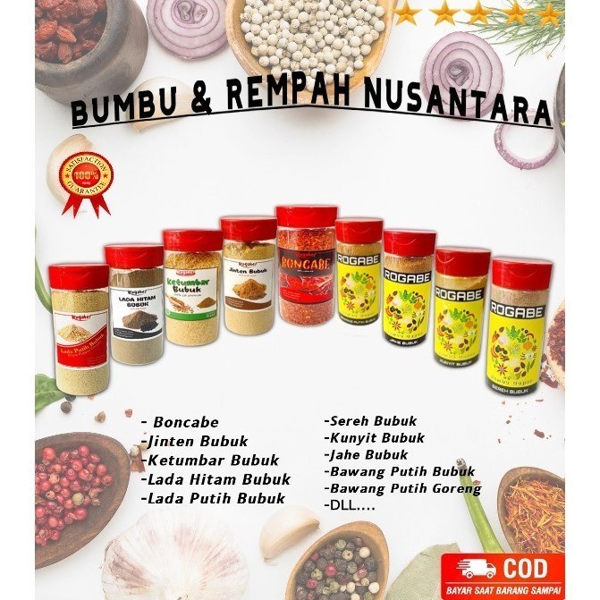 

Bumbu Dapur / Rempah - Rempah / Cabe Bubuk / Bawang Goreng / Jahe Bubuk / Kelapa Gongseng / BD / DSB / B S