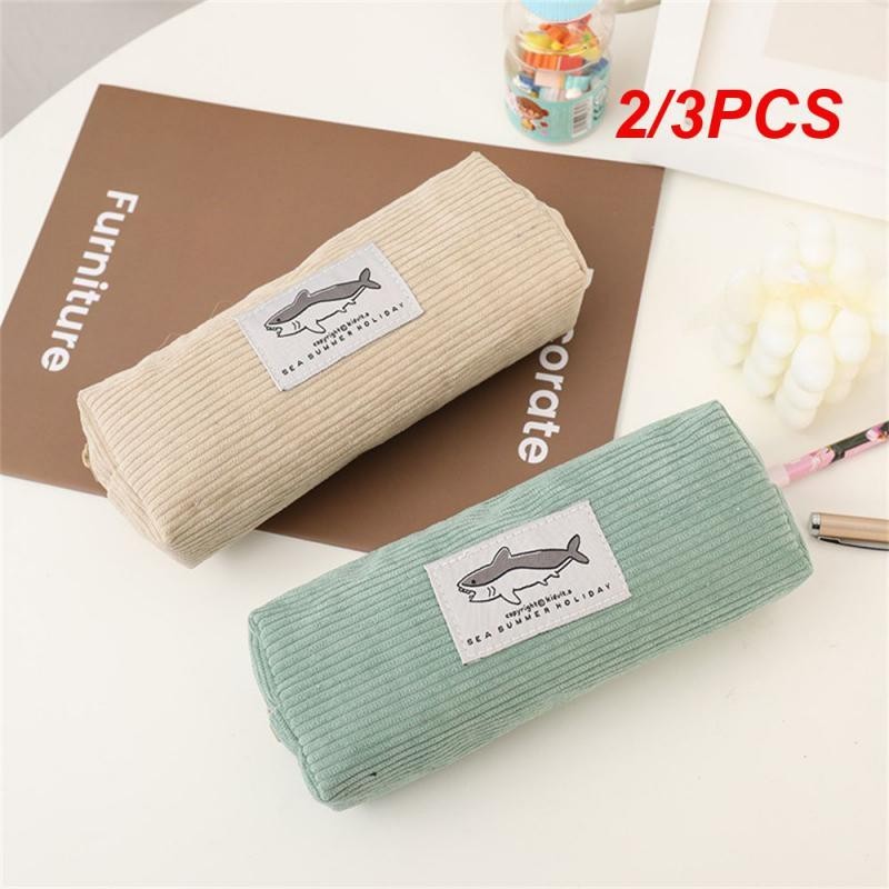 

2/3PCS School Pencil Pouch High Quality Zipper Kawaii Corduroy About 35g Stationery Shark Pencil Case Super Capacity