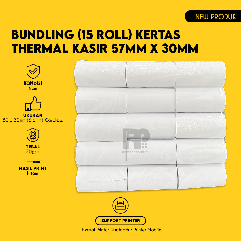 

Struk Kertas Kasir 15 Roll 57x30 57x30 58x30 58x30 EDC Thermall Core Tanpa Core New