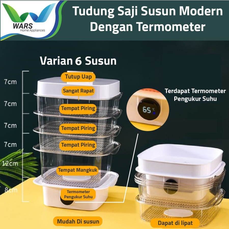 WARS Tudung Saji Susun Modern Dengan Termometer