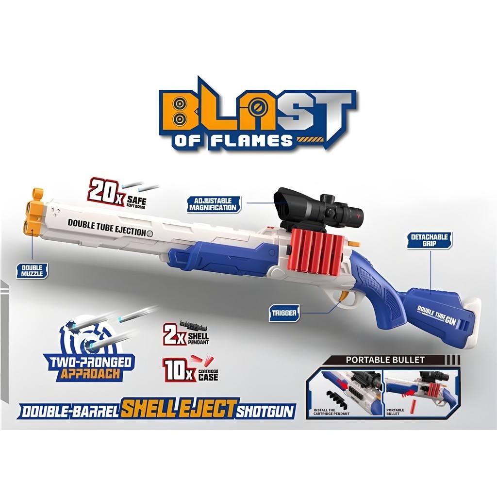 Toy Studio Mainan Anak Double Barrel Toy Blaster Soft Bullet EVA Bullet Karet Shell Eject Shotgun