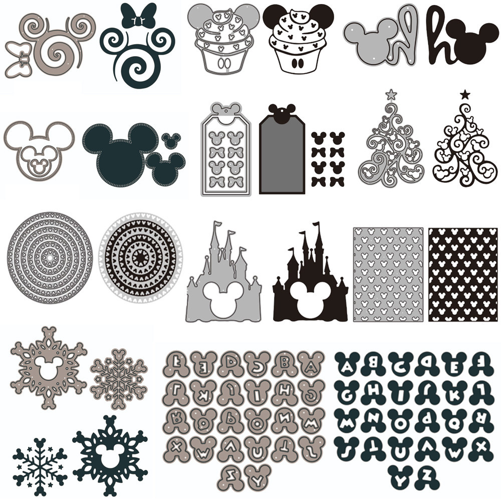 

Disney Mickey Mouse Head Cutting Dies Alphabets Frames Diecut for DIY Scrapbooking Embossing Paper Card Craft New Arrival 2022