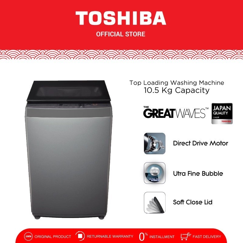 TOSHIBA Mesin Cuci Top Loading 10,5kg Model AW-DUK1150HN(SG) - Mesin Cuci Bukaan Atas Kualitas Jepan