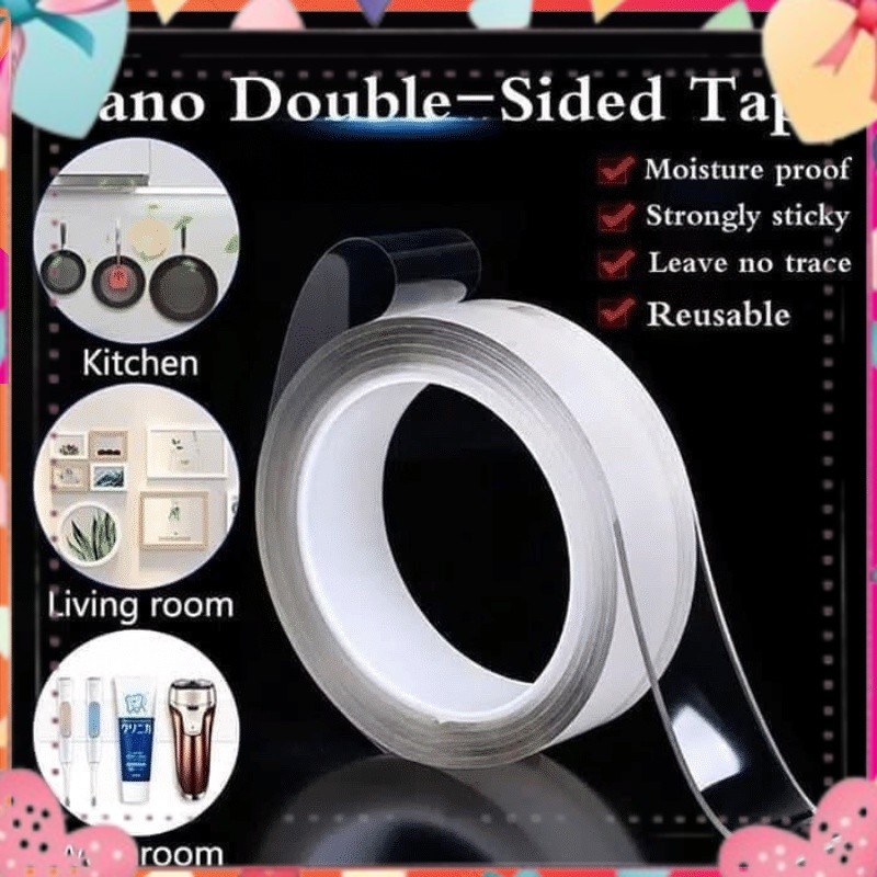 

NANO TAPE / DOUBLE TAPE TRANSPARAN UKURAN 1M 3M 5M / ISOLASI PEREKAT AJAIB BENING 2SISI