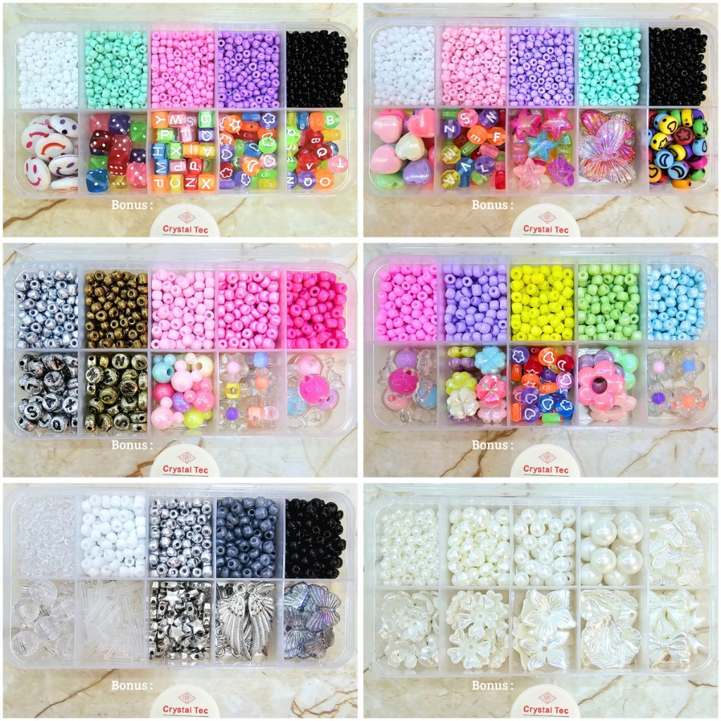 Manik Manik Pasir 1 Box - Manik2 Mote Payet Pasir Paket DIY  BONUS TALI ELASTIS + TALI GIOK 3 METER 
