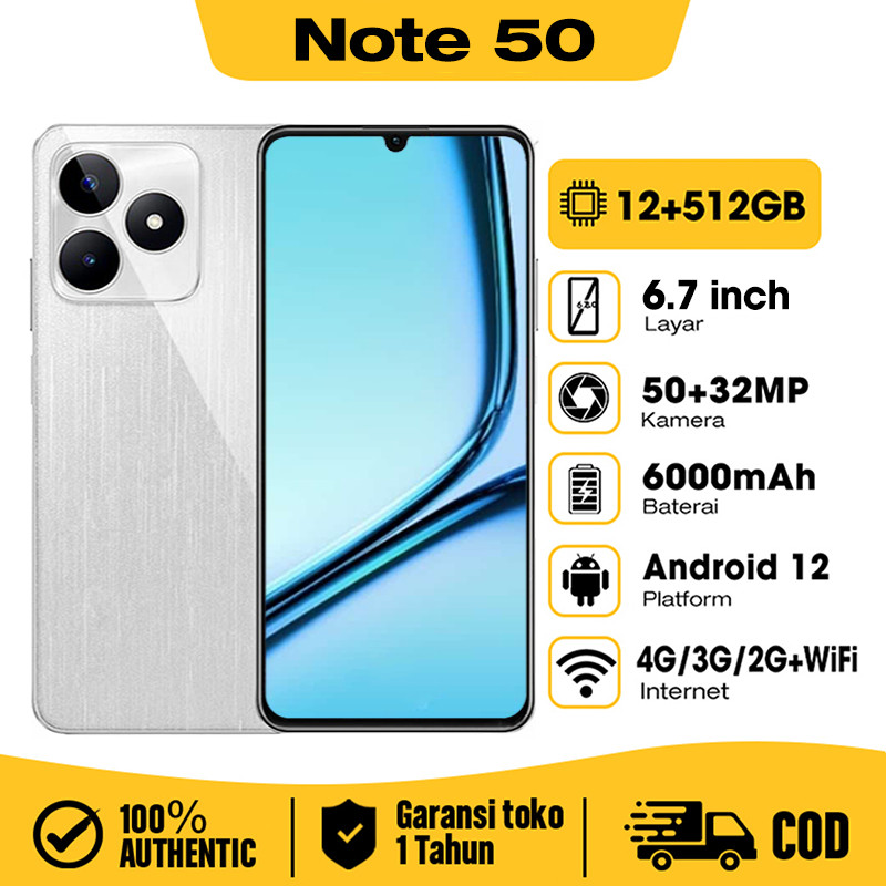 HP murah Note 50 Ram 12/512GB Smartphone 6.7 inci Layar Handphone terbaru 2024 asli ori 50+32MP FHD 