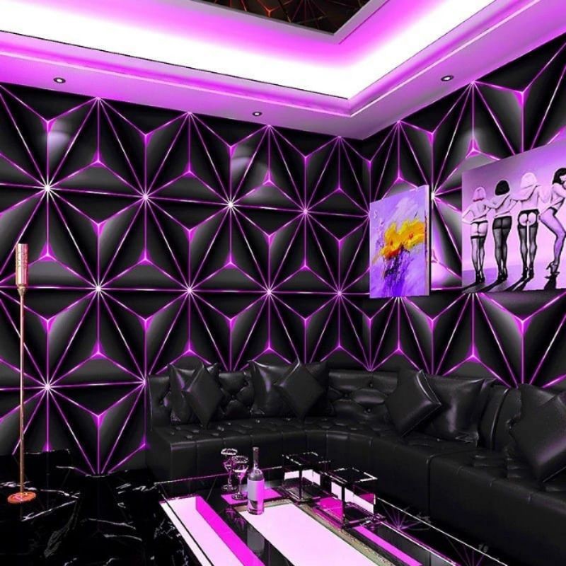 NEW Wallpaper Dinding Sticker Dinding Kristal Ungu 3D Dekorasi Dinding Rumah Ruang Tamu Kamar Tidur 
