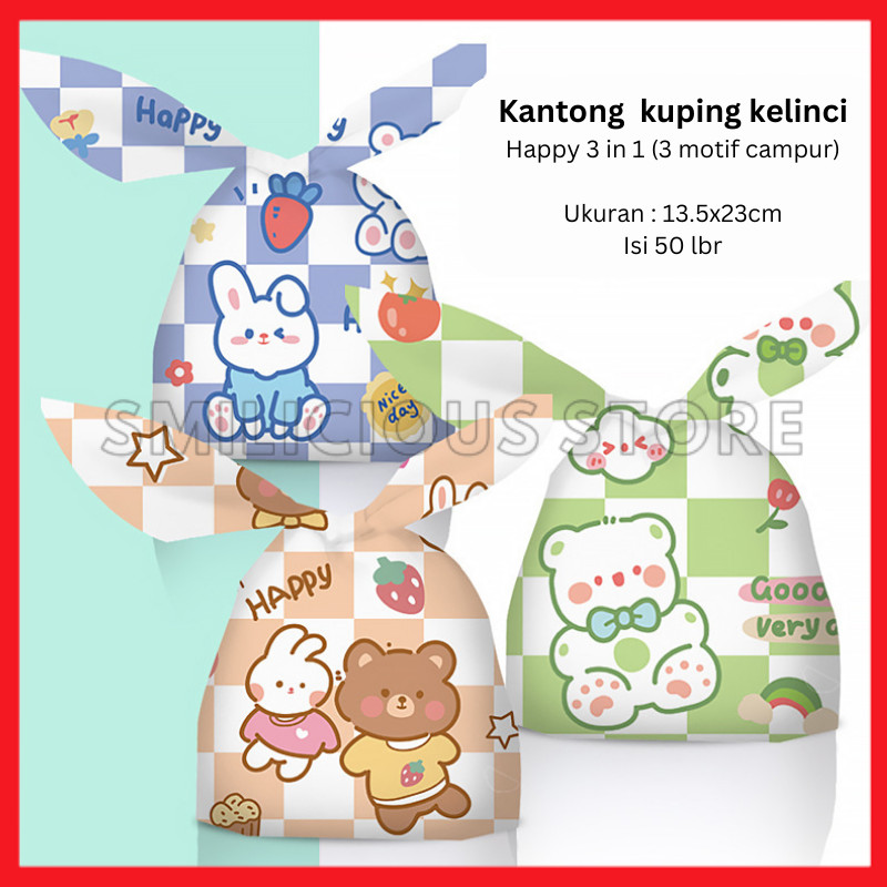 

Isi 50 pcs 13.5x23 cm Kantong Plastik Kuping Kelinci Lucu Souvenir Hadiah Snack Kue Permen Goodie Bag Bingkisan Ulang Tahun