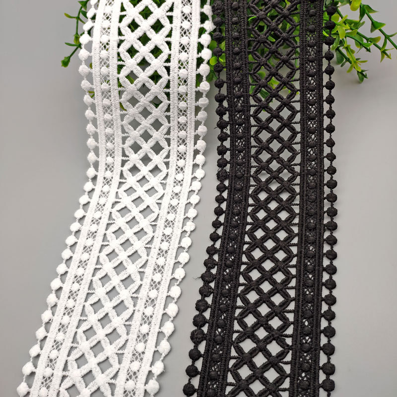 

70mm 75mm Black White Hollow Out Floral Embroidered Lace Ribbon DIY Apparel Sewing Fabric Lace Tape Dress Clothing Decoration