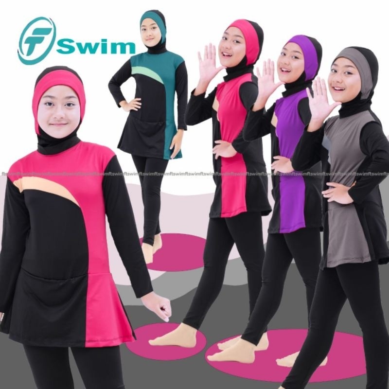 QR25GH Baju renang anak perempuan pakaian renang anak TK SD muslimah baju renang anak  muslim swimsu
