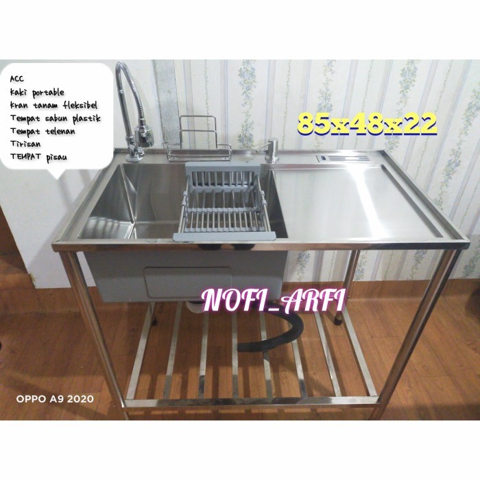 Anand TERLARIS BAK CUCI PIRING PORTABLE/WASTAFEL 85 CM/KITCHEN SINK KAKI RAK