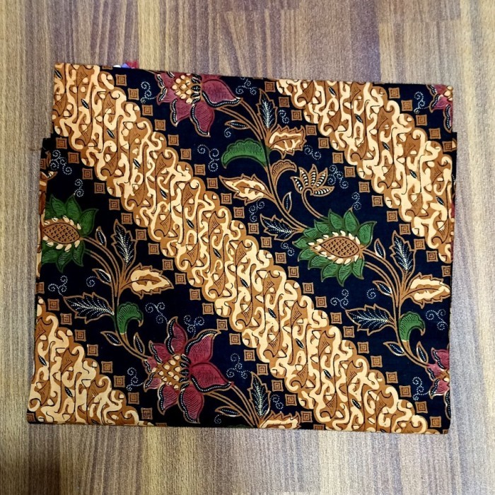 kain batik jarik cap kombinasi motif parang rusak seling bunga colet