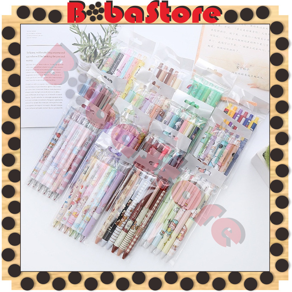 

⭐Bobastore⭐ 1 pak berisi 6 pulpen gel kartun/pena gel mekanik pola lucu S110