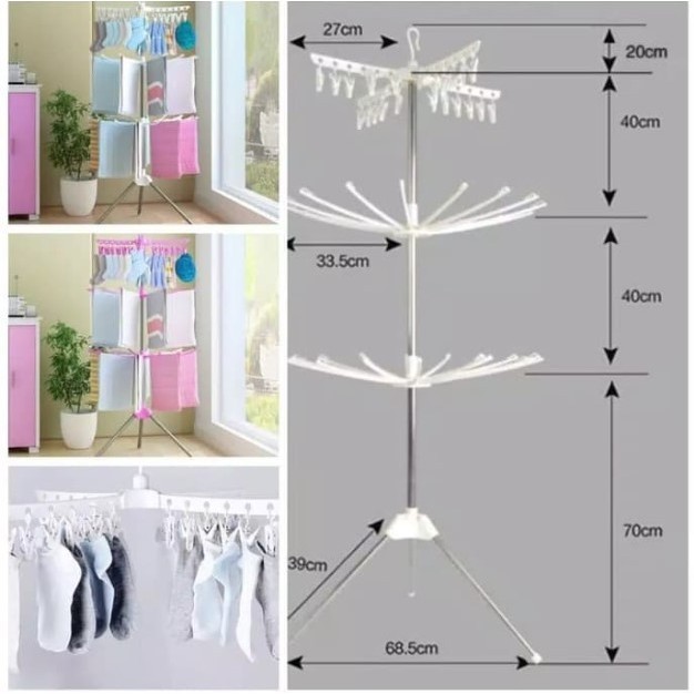 SID JEMURAN MENARA RAK JEMURAN PAKAIAN BAYI BAJU JEMURAN SUSUN 3 HANGER BAJU ROTASI JEMURAN