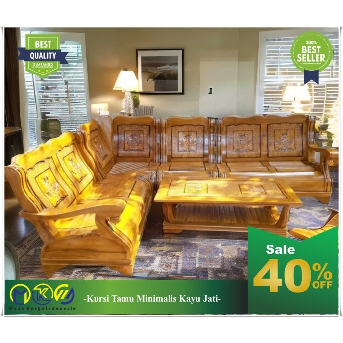 Kursi Sofa Tamu L Kayu Jati Model Gajah Ukir Jepara