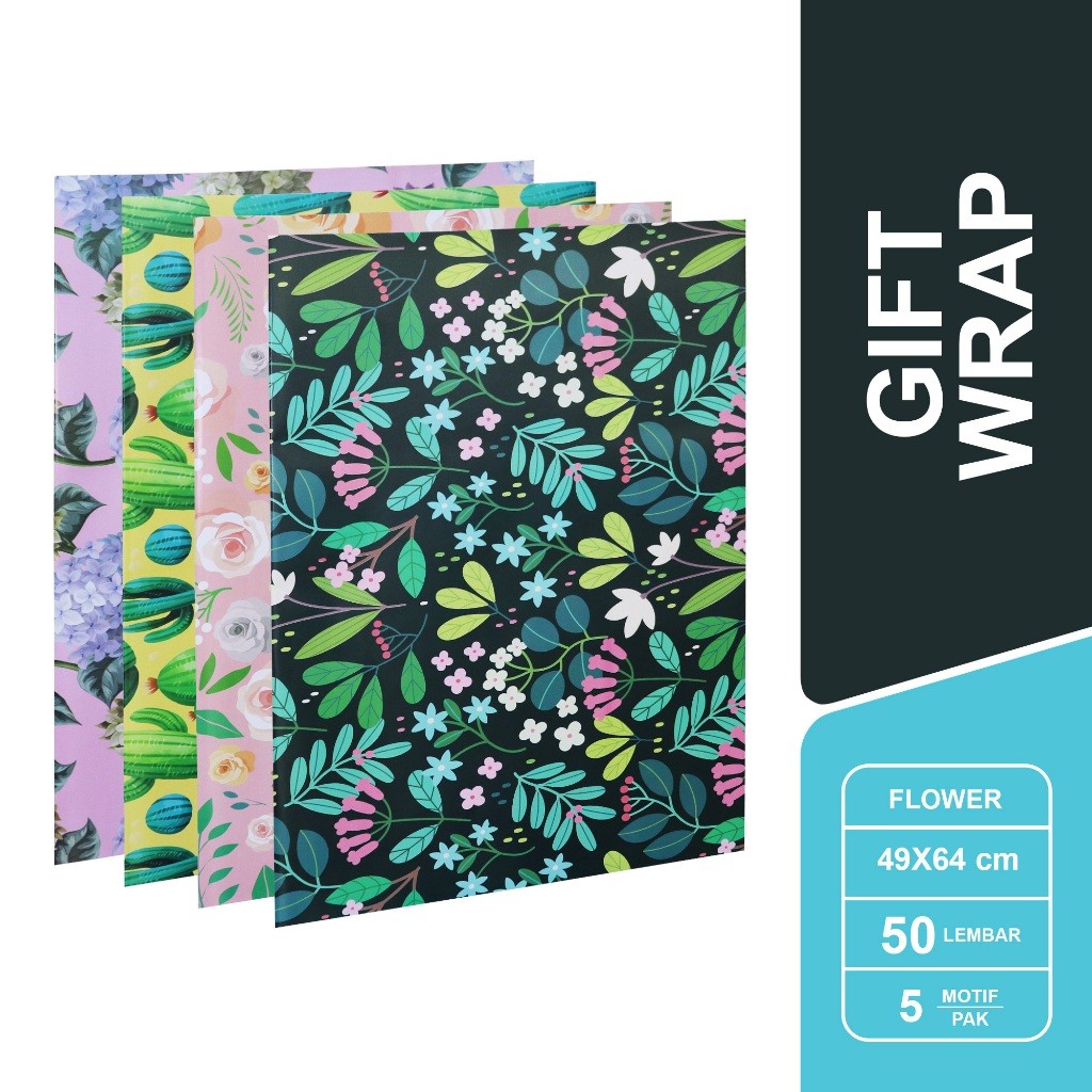 

[BMS Bekasi] SiDU Kertas Kado Glossy Motif Bunga / Floral Gift Wrap 1 Pack isi 50 Lembar - SDU GW K FLO AP