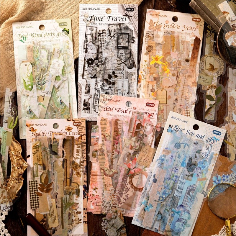 

Mr. Paper 6 Style 20 Pcs/ Pack PET Long Sticker Pack Exquisite Retro Waterproof Handbook Landscaping Material DIY Dairy