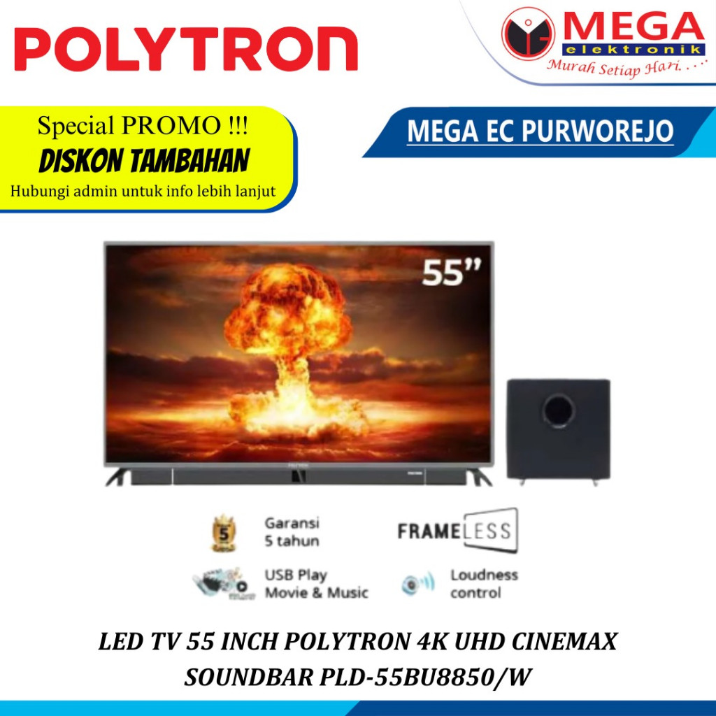 LED POLYTRON PLD-55BU8850/W -  4K UHD CINEMAX SOUNDBAR TV 55 INCH