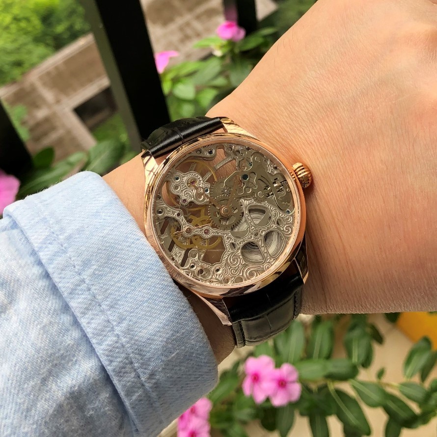 

41mm GERRVO No Logo St3600SK Hollow Out Skeleton Manual Winding Movement 21,600 Dph Rose Gold Case Men's Pilot Watch GR1216-22