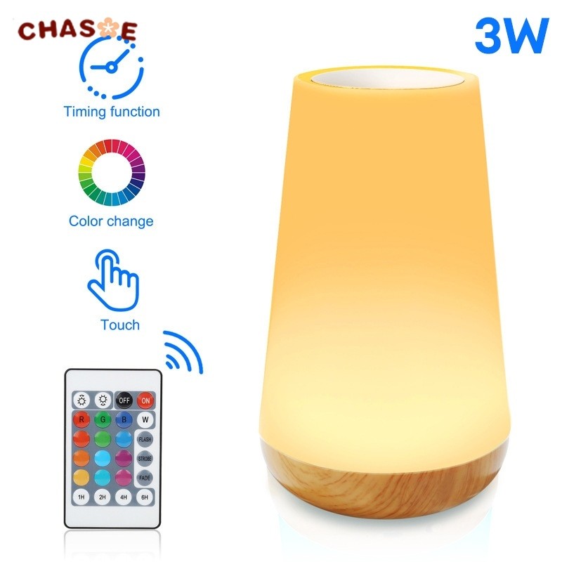 Lampu meja butiran kayu sentuh Remote Control lampu samping tempat tidur kamar tidur lampu suasana w