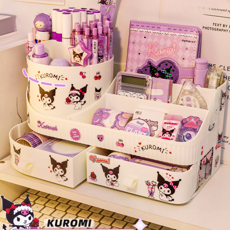 

Kawaii Sanrio Kuromi Rotating Drawer Pen Holder Storage Box Organizer Large Capacity Desktop Cute Multi-functional Storage Rack