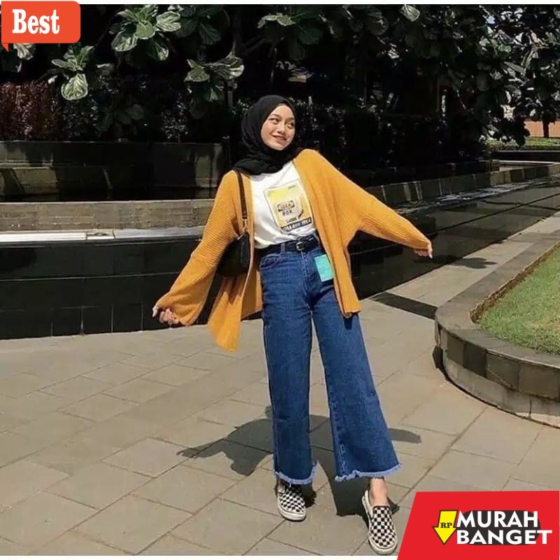 celana kulot wanita terbaru PULL & BEAR CELANA BOYFRIEND JEANS KULOT RAWIS
