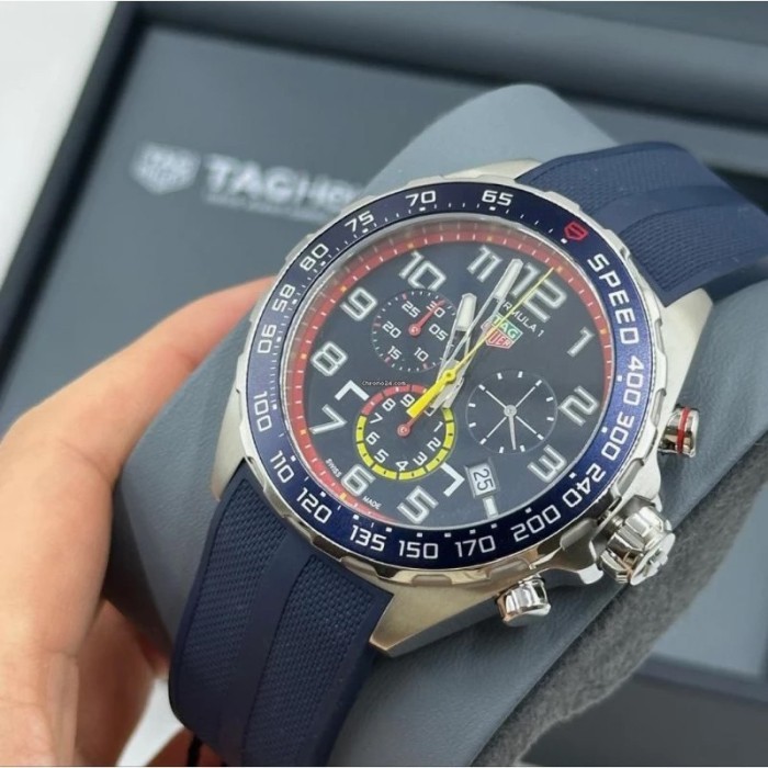 Tag Heuer Formula 1 CAZ101AL.FT8052 Chronograph X Red Bull Racing Men's Watch - Stainless Steel, Blue Rubber Strap, 43mm
