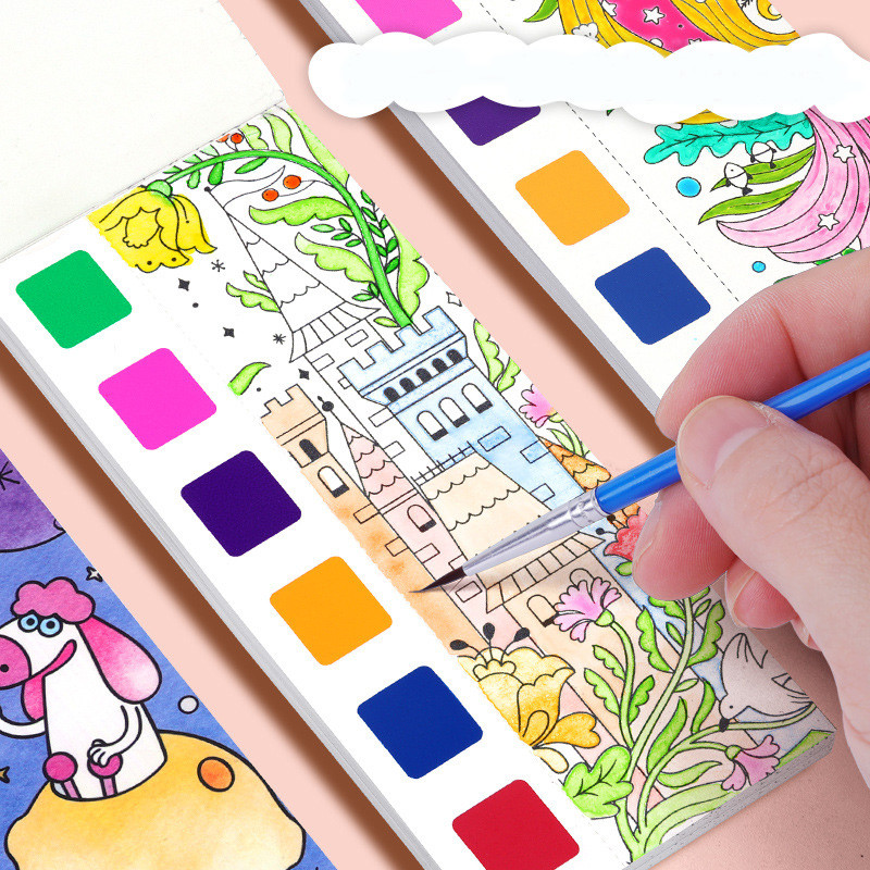 

24pages Children's Watercolor Coloring Book,Drawing Toys For Thanksgiving, Easter, Christmas Gifts, With Built-in Watercolor Pen