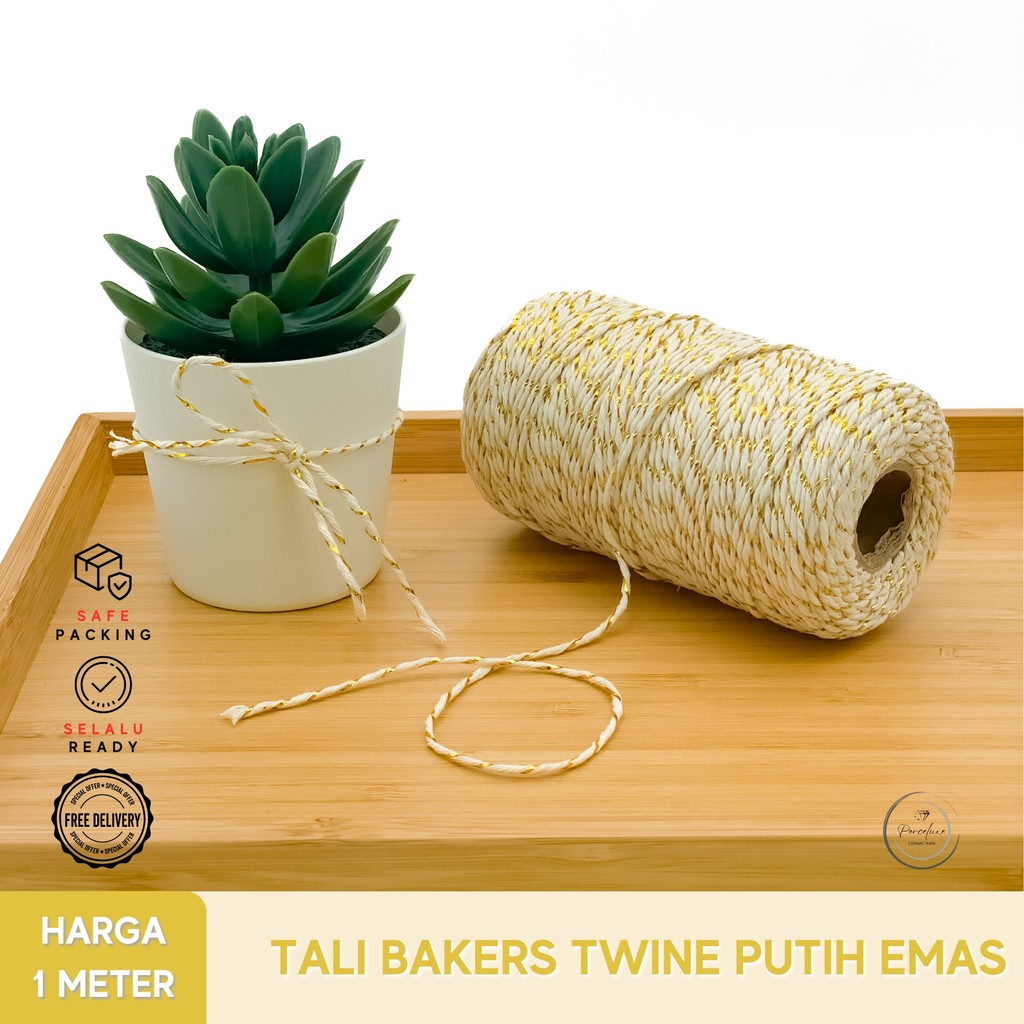 

[Meter] DIY Tali Craft Bakers Twine Warna Putih Emas Metalik Diameter 2 mm Pita Benang Kain Katun Tambang Jute Rami Kerajinan Tangan Kado Hiasan Dekorasi Hampers Parcel Craft Natal Christmas Idul Fitri Lebaran Imlek White Gold