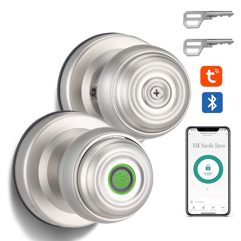 Fingerprint Door Lock with Knob Cylinder Smart Lock Keyless Entry Door Lock with APP Black Smart Fin