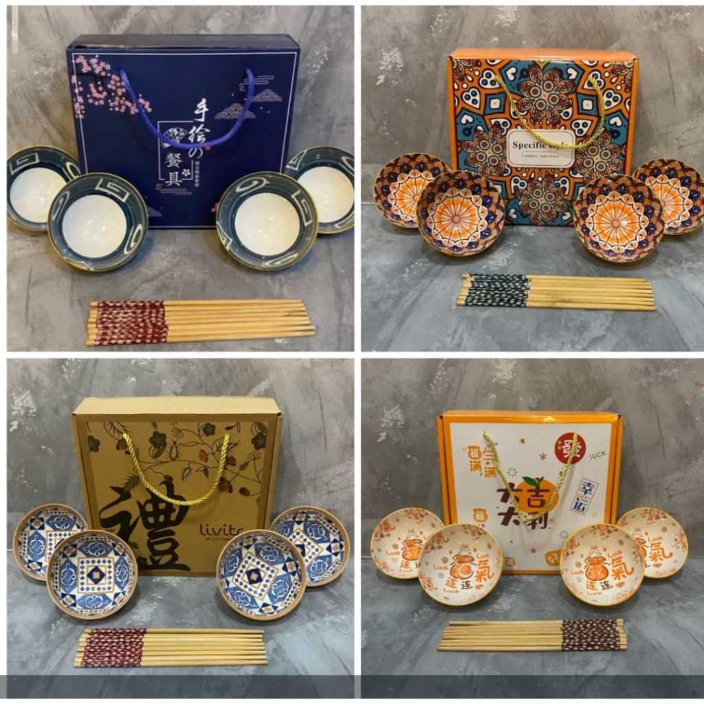 Souvenir Mangkok set isi 4 Mangkok Keramik Jepang Mangkok Sup Hampers