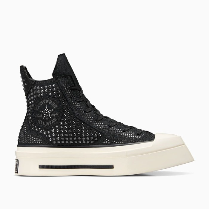 Sepatu Sneakers Wanita Converse x Swarovski Chuck 70 High De Luxe Squared Black Egret White Original