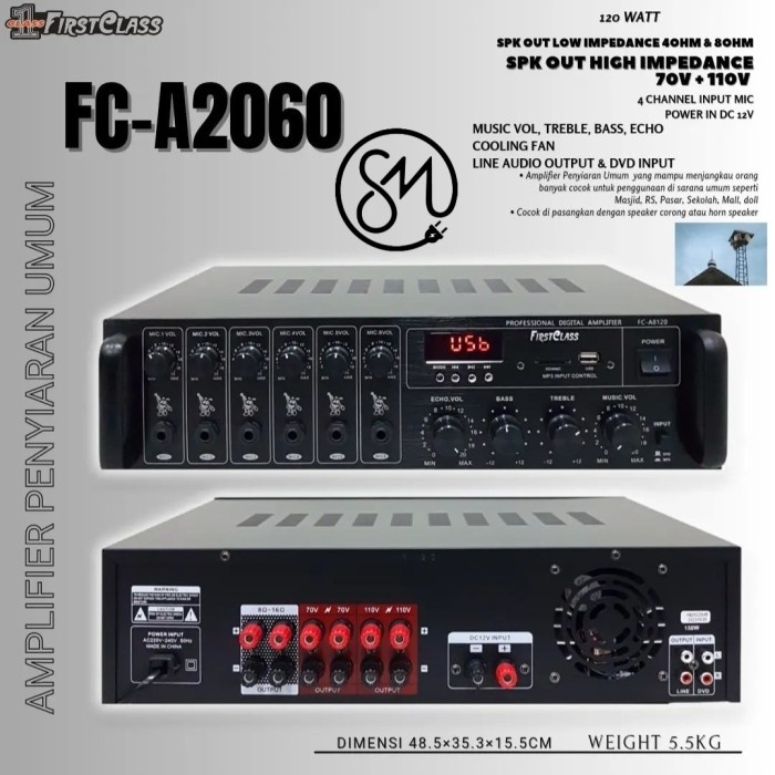 Amplifier Firstclass FC-A2060 Ampli masjid mushola Toa 120 w watt