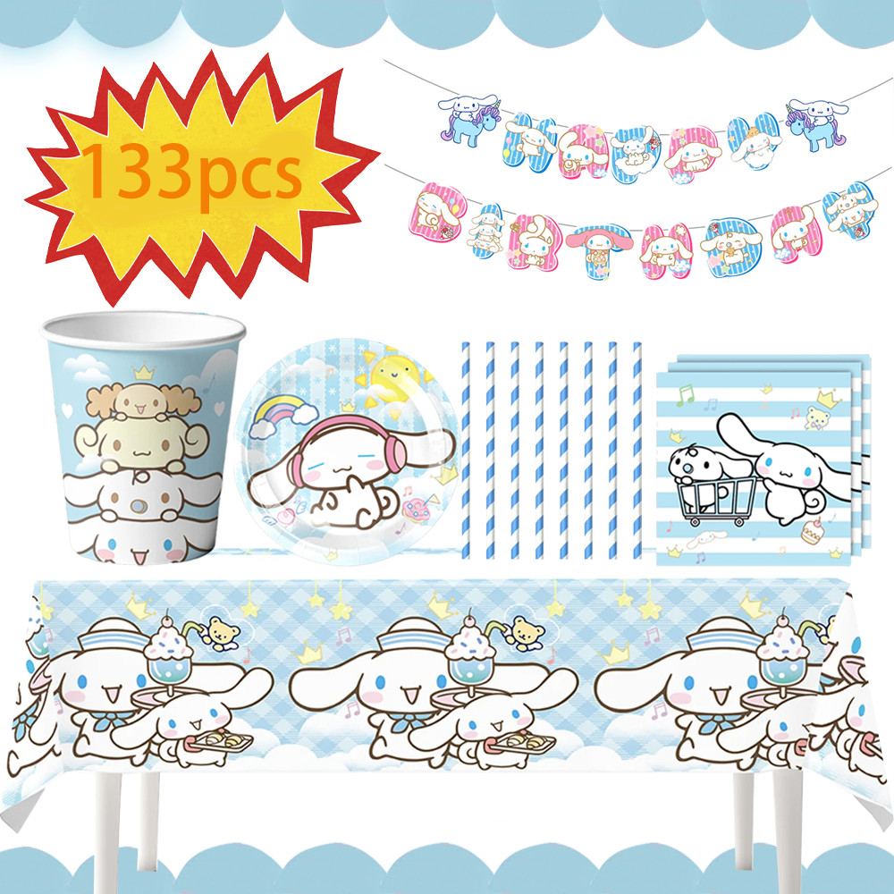 Cinnamoroll Dog Theme Birthday Party Decoration Tableware Number Balloon Cake Topper Plate Birthday 