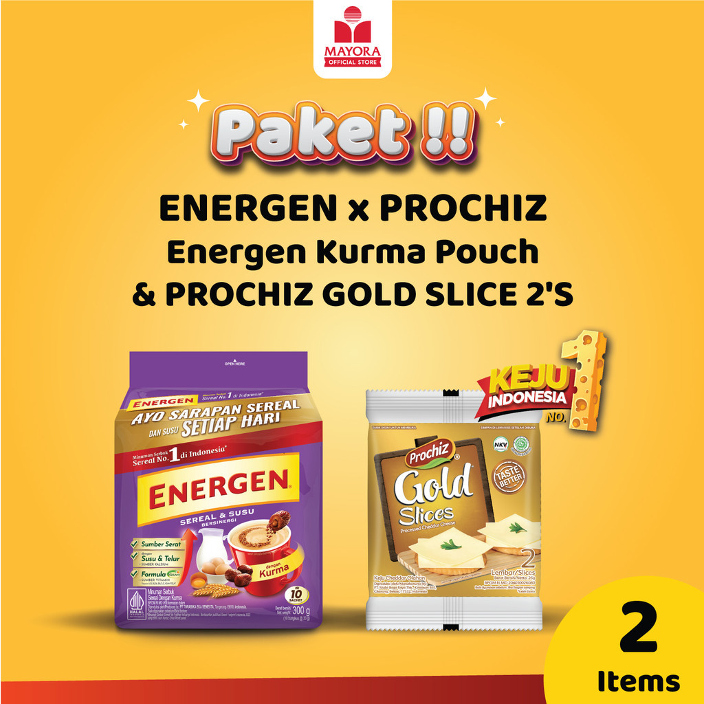 

PAKET ENERGEN x PROCHIZ - Energen Kurma Pouch & PROCHIZ GOLD SLICE 2'S