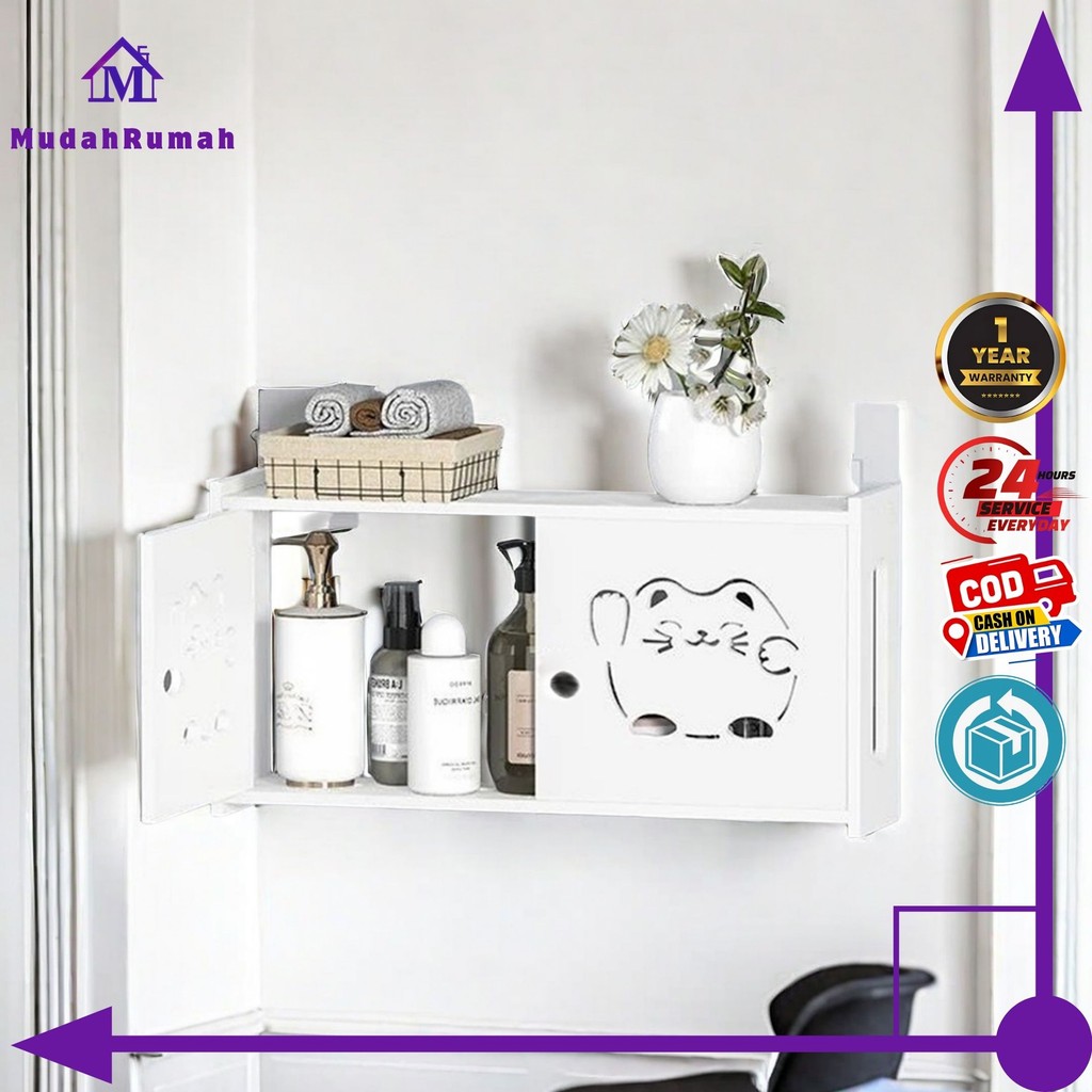 MudahRumah - Rak Motif Kucing Rak Dinding Gantung Tempat Penyimpanan Peralatan Mandi Shampoo Conditi