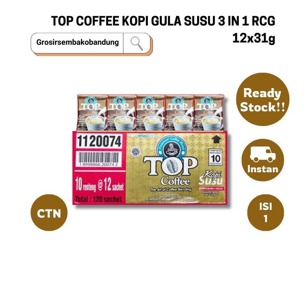 

TOP COFFEE KOPI GULA SUSU 3 IN 1 RCG 12x31g - 1 Dus - Kota Bandung