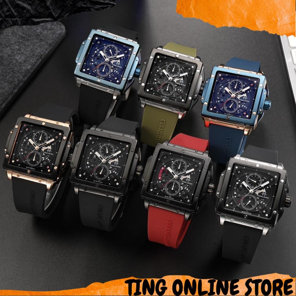 JAM TANGAN PRIA EVANS JAYDEN 9582 RUBBER ORIGINAL CRONO AKTIF