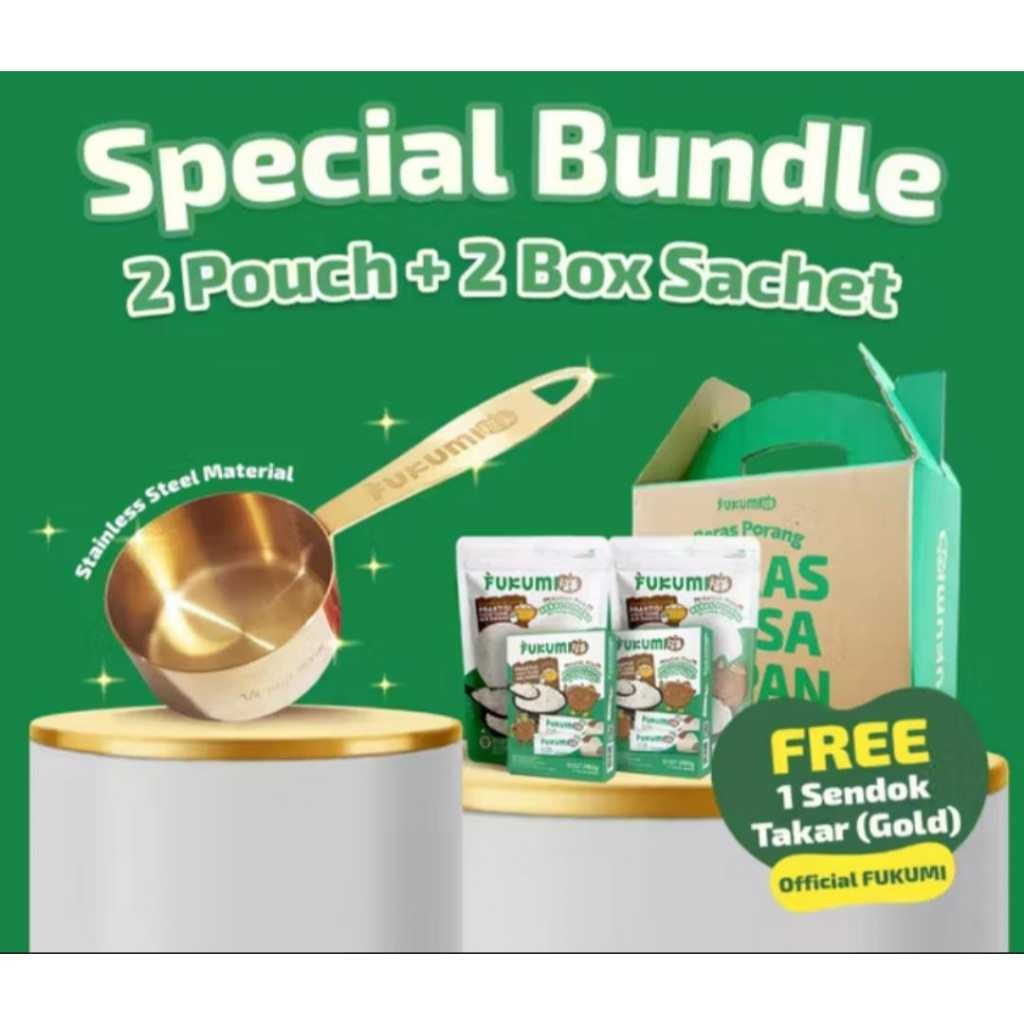 

FUKUMI Special Bundle 2 Pouch 1kg & 2 Box Beras Porang Free Sendok Takar Gold