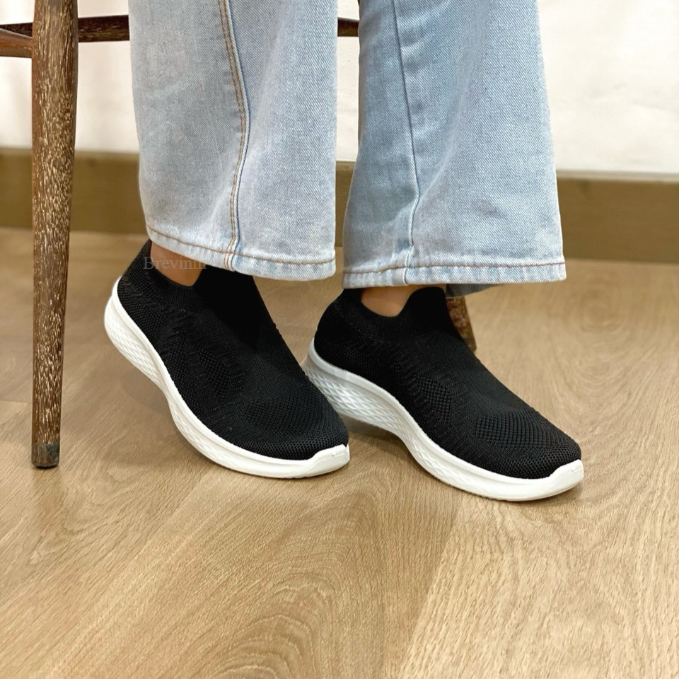 BREVINNI Zuno Women Slip On Sneakers || Sepatu Slip On Wanita || Sepatu Slip On Full Black Wanita ||