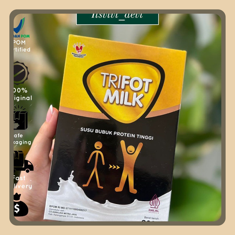 

Trifot Milk Susu Penambah Berat Badan Rasa Vanilla Coklat Susu Bubuk Protein Tinggi BPOM 200gr