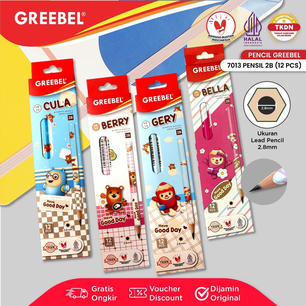 

GREEBEL Pensil 2B Mascott / Pensil Ujian Sekolah / Pensil 7013 12Pcs/Box