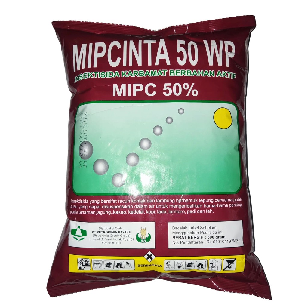 MIPCINTA 50WP 500 Gram Insektisida Karbamat Racun Kontak & Lambung Berbentuk Tepung Putih Susu untuk
