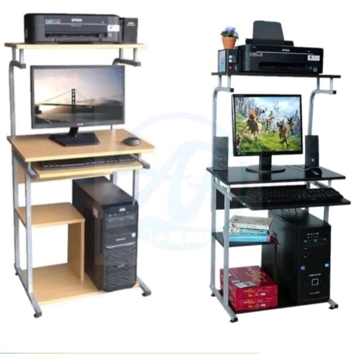 Meja Komputer Kaki Besi HUGA 905 LUNARSOL Furniture Minimalis Table - HITAM