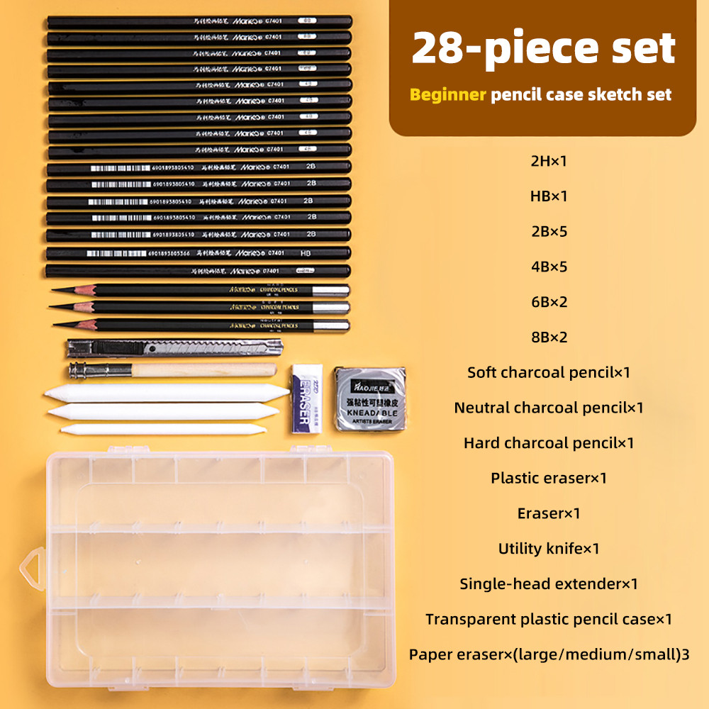 

28/38/44Pcs/Set Sketch Pencils with Canvas Roll Up Pencil Bag Art Drawing Graphite Charcoals Eraser Sketching Painting Supplies