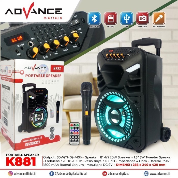 Speaker Bluetooth Portable Advance K881 V3 + 1 Mic Wireless K881