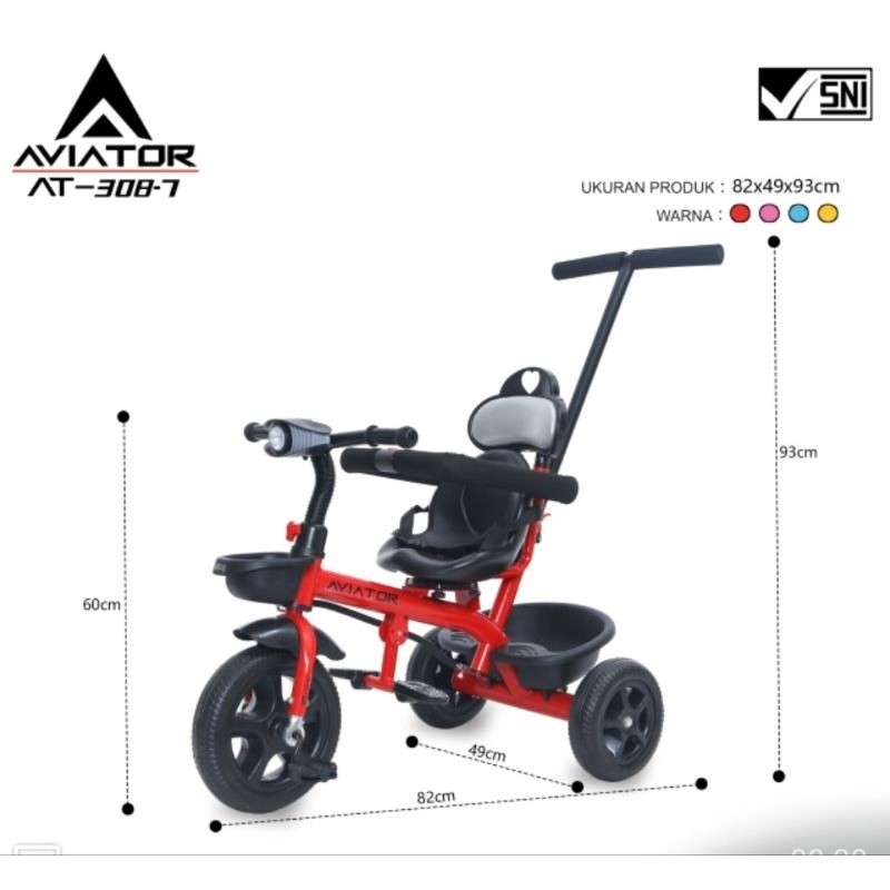 Sepeda Anak Roda Tiga Aviator AT 308-7 / 105-7 / 125-7 Dorongan Bel Keranjang AT-105-7 AT105-7 Tricy