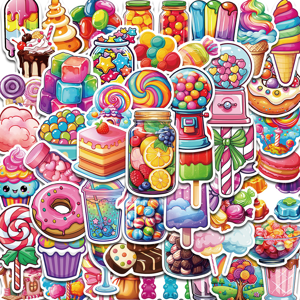 

50PCS Rainbow Candy Creative Stickers Painting Aesthetic Cute Style Retro Laptop Scrapbooking Luggage Graffiti Waterproof Decals