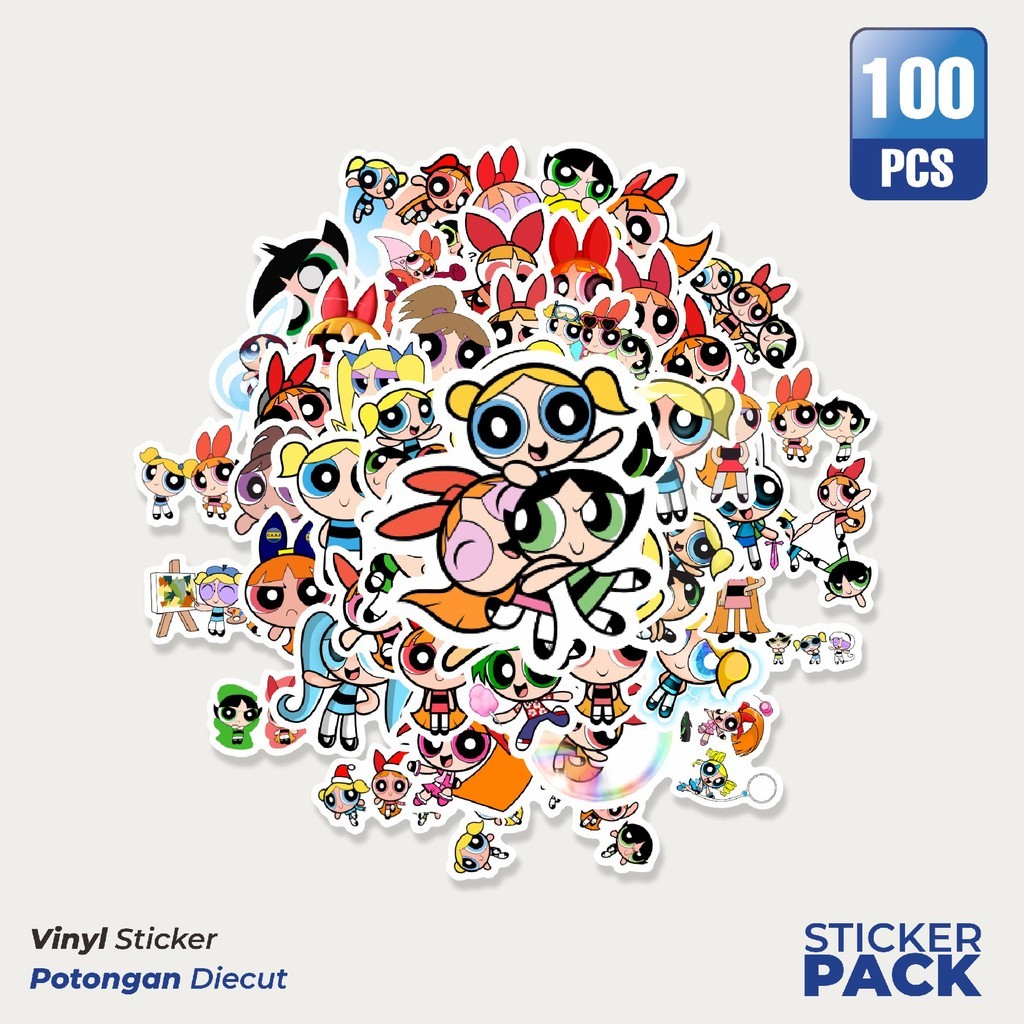 

Super Hemat! 100 PCS Sticker Kartun The Powerpuff Girls Sticker Waterproof Aesthetic- Untuk Laptop, Motor, dan Helm - Paper Stationery Pack