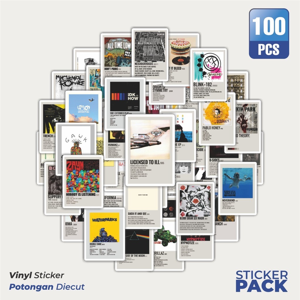 

MURAH 100 PCS Stiker Random Lagu Band Versi 8 Waterproof Aesthetic- Untuk Laptop, Motor, dan Helm - Paper Stationery Pack